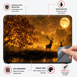 Landscape Deer Golden Moon Sunset Laptop Skin - View 4