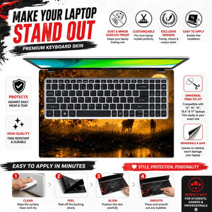Landscape Deer Golden Moon Sunset Laptop Skin - View 5