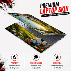 Landscape Spring Meadow Sunrise with Children Laptop Skin - View 3