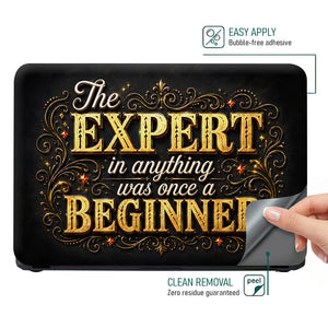 Motivation Expert Beginner Typography Gold Laptop Skin - View 4