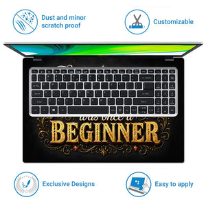 Motivation Expert Beginner Typography Gold Laptop Skin - View 5