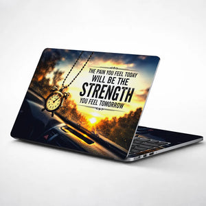 Motivation Pain Strength Clock Sunset Laptop Skin - View 1