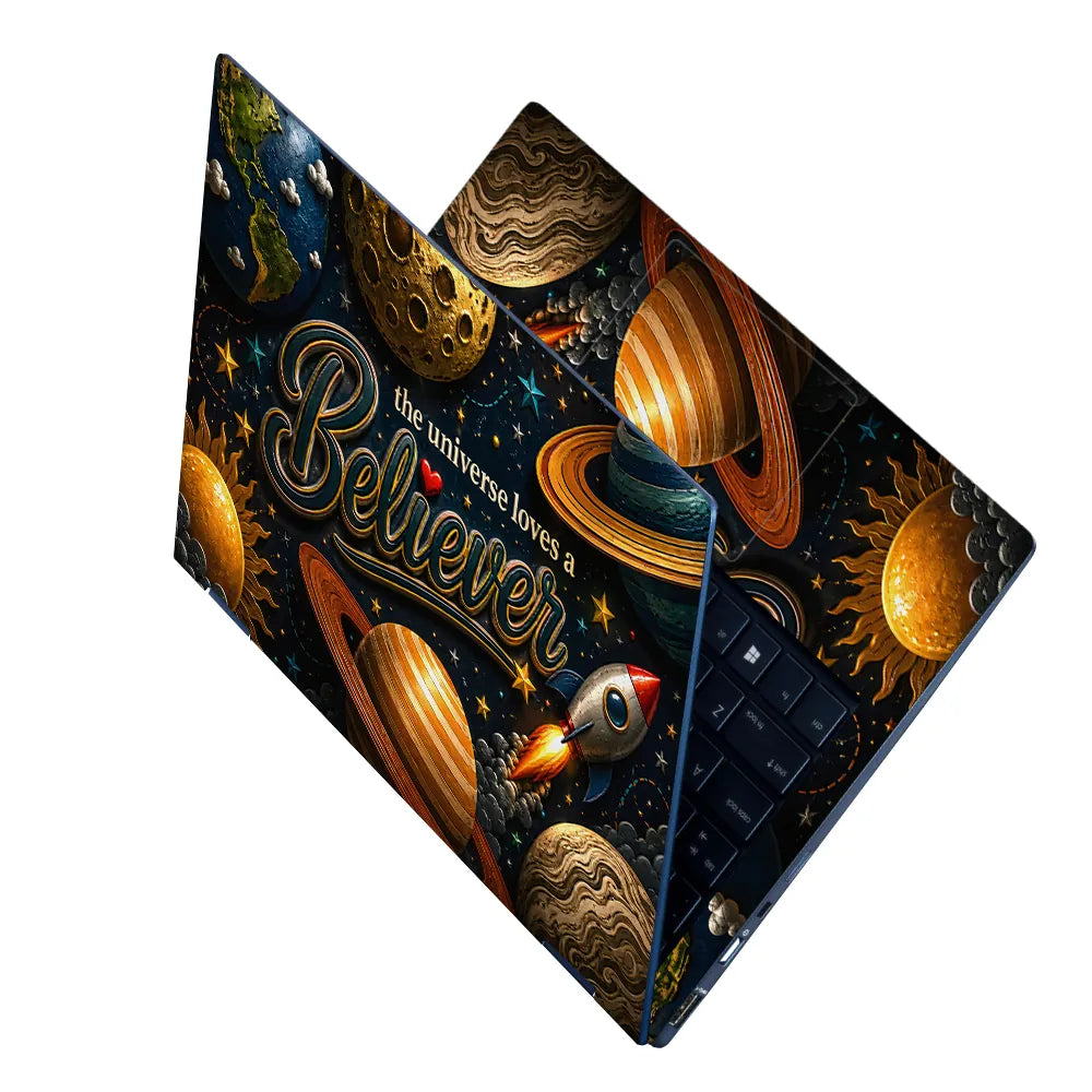 Motivation Universe Loves Believer Planets Rocket Laptop Skin - View 2