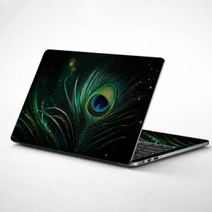 Nature Peacock Feather Dark Bokeh Laptop Skin - View 1