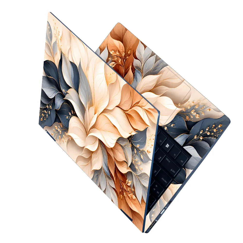 Navy Cream Floral Leaf Bouquet Laptop Skin - View 2
