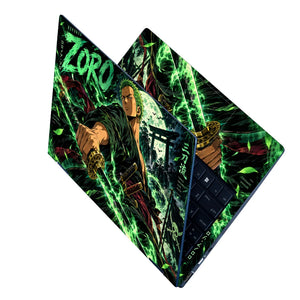 Neon Green Three-Sword Moonlit Samurai Laptop Skin - View 2