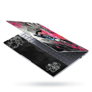 Om Namah Shivaya Shiva Parvati Pink Floral Mountain Laptop Skin - View 3