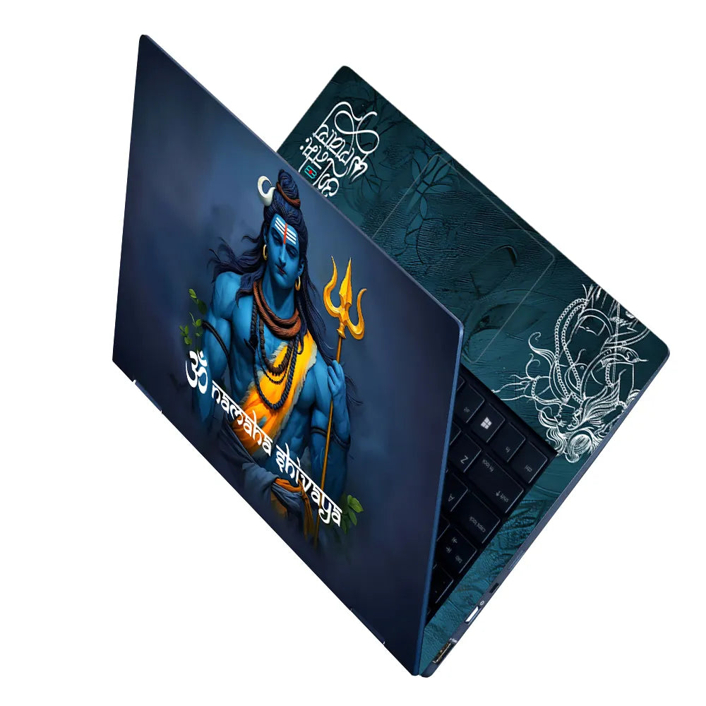 Om Namaha Shivaya Lord Shiva Trishul Blue Dark Background Laptop Skin - View 2