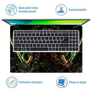 One Piece Zoro Green Fire Swords Laptop Skin - View 5