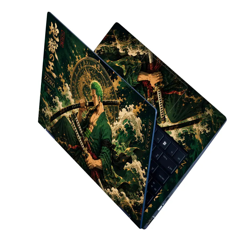 One Piece Zoro Green Wave Art Laptop Skin - View 2