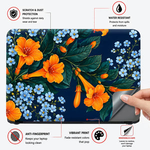 Orange Trumpet Blue Flowers Laptop Skin - View 4