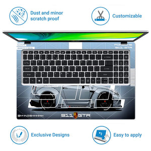 Porsche 911 Technical Blueprint Laptop Skin - View 5