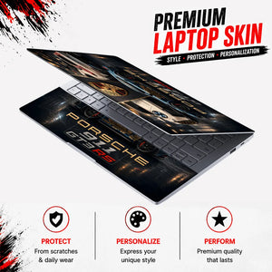 Porsche GT3RS Gold Floral Blue Laptop Skin - View 3