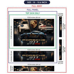 Porsche GT3RS Gold Floral Blue Laptop Skin - View 8