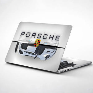 Porsche White Sports Car Grunge Laptop Skin - View 1