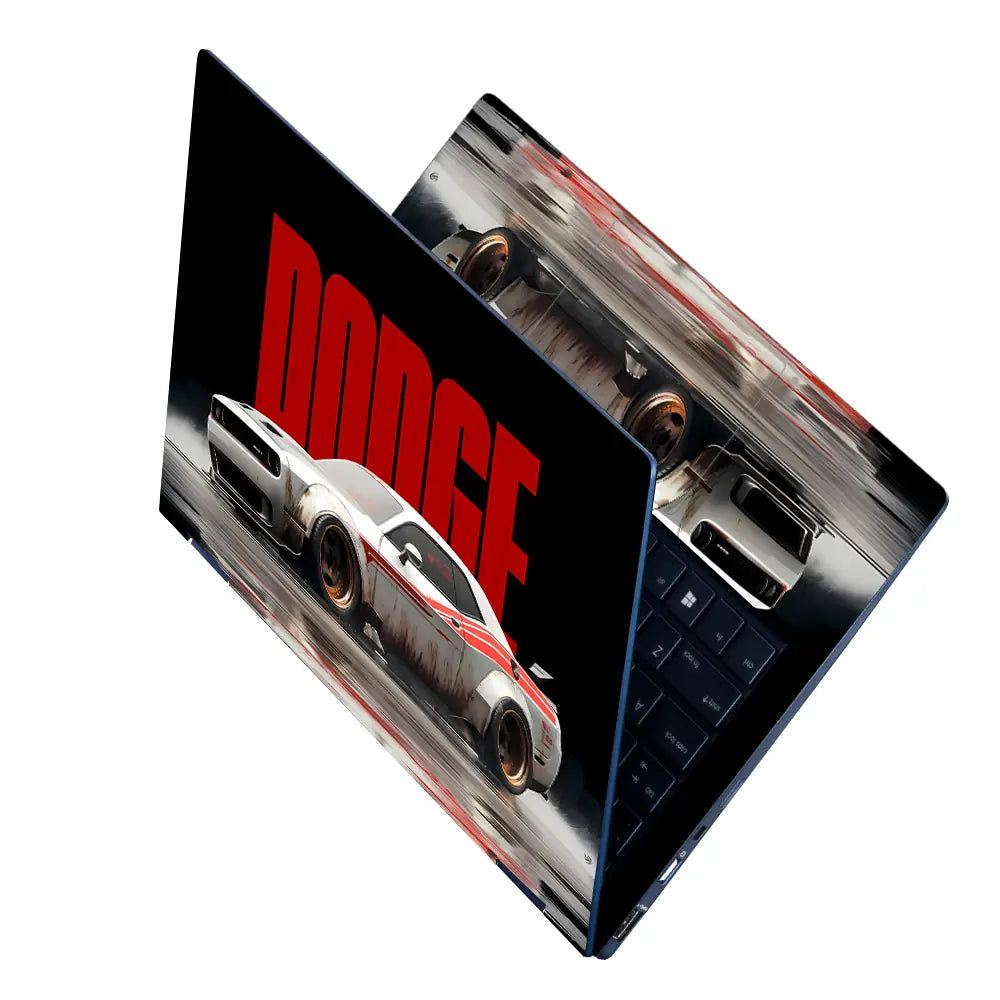 Racing Car In Dynamic Motion Laptop Skin - View 2
