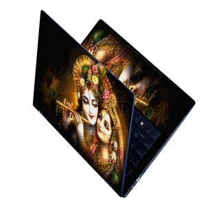 Radha Krishna Floral Crown Flute Embrace Laptop Skin - View 2