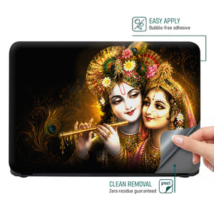 Radha Krishna Floral Crown Flute Embrace Laptop Skin - View 4