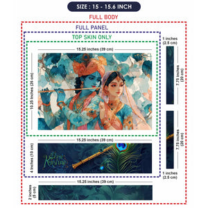 Radha Krishna Teal Watercolor Floral Romantic Art Laptop Skin - View 8