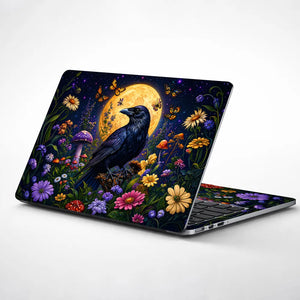 Raven Full Moon Wildflowers Laptop Skin - View 1