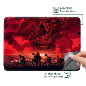 Red Horror Cyclists Against Ominous Sky Laptop Skin - View 4