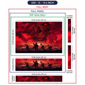 Red Horror Cyclists Against Ominous Sky Laptop Skin - View 8