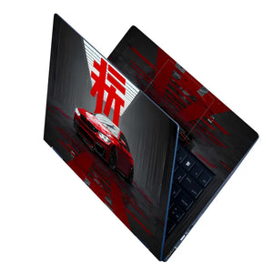 Red Sports Car In Futuristic Setting Laptop Skin - View 2