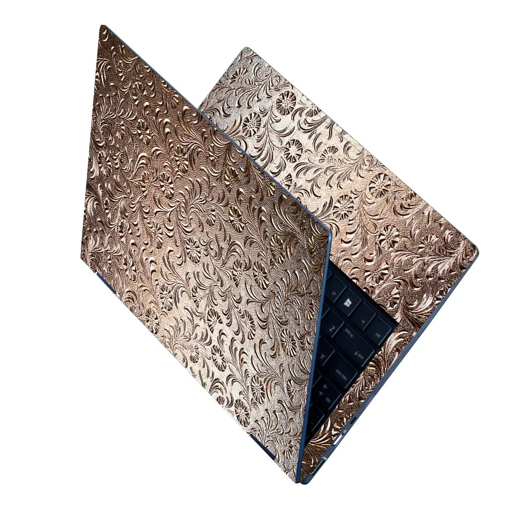 Rose Gold Daisy Floral - Metallic and Textured Finish Laptop Skin - View 2