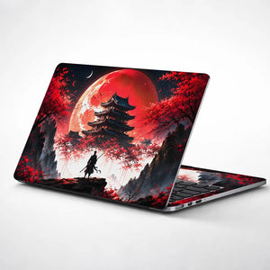 Samurai Pagoda Red Moon Cherry Laptop Skin - View 1