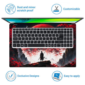 Samurai Pagoda Red Moon Cherry Laptop Skin - View 5