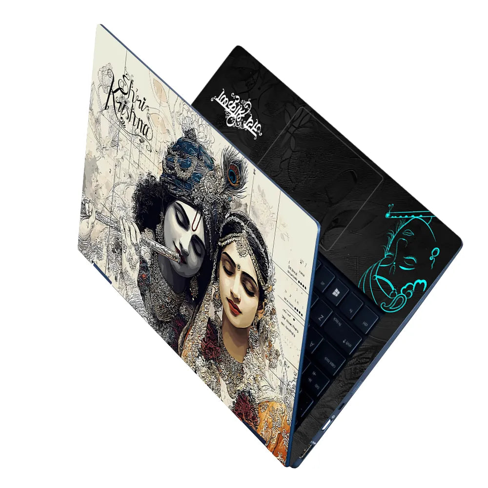 Shri Krishna Radha Sketch Monochrome Pencil Art Laptop Skin - View 2