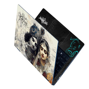 Shri Krishna Radha Sketch Monochrome Pencil Art Laptop Skin - View 2