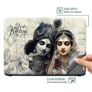 Shri Krishna Radha Sketch Monochrome Pencil Art Laptop Skin - View 4