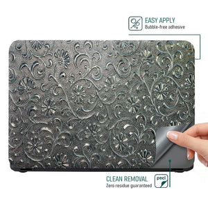Silver Chrome Floral - Metallic and Textured Finish Laptop Skin - View 4