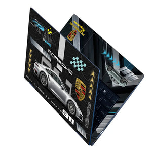 Silver Porsche 911 Turbo S Black Topographic Speed Zone Design Laptop Skin - View 2