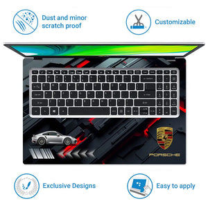 Silver Porsche 911 Turbo S Red Accent Graphic Design Laptop Skin - View 5
