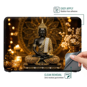 Spiritual Buddha Black Gold Candles Laptop Skin - View 4