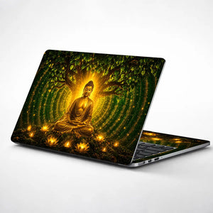 Spiritual Buddha Bodhi Tree Gold Green Laptop Skin - View 1