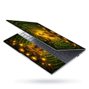 Spiritual Buddha Bodhi Tree Gold Green Laptop Skin - View 3