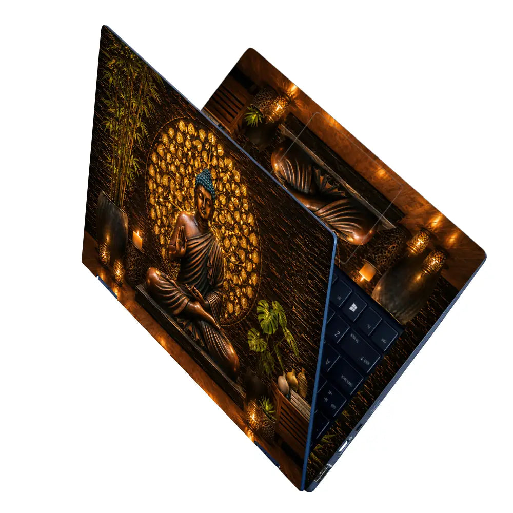 Spiritual Buddha Bronze Bamboo Mandala Laptop Skin - View 2