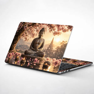 Spiritual Buddha Cherry Blossom Pagoda Laptop Skin - View 1