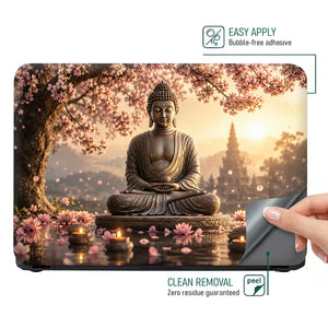 Spiritual Buddha Cherry Blossom Pagoda Laptop Skin - View 4