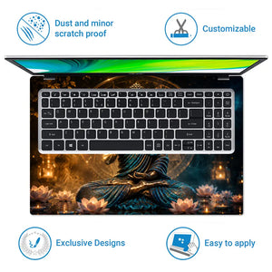 Spiritual Buddha Gold Blue Mandala Lotus Laptop Skin - View 5