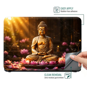 Spiritual Buddha Gold Lotus Sunrise Laptop Skin - View 4