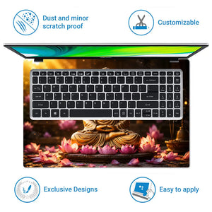 Spiritual Buddha Gold Lotus Sunrise Laptop Skin - View 5