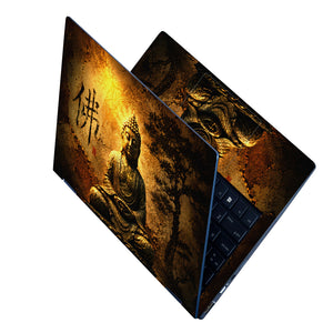 Spiritual Buddha Meditating with Kanji and Tree Laptop Skin - View 2
