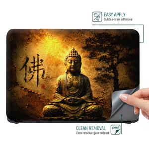 Spiritual Buddha Meditating with Kanji and Tree Laptop Skin - View 4