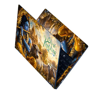 Spiritual Hindu Krishna Flute Cows Temple Laptop Skin - View 2