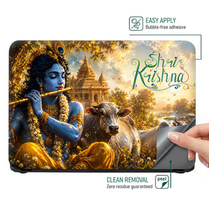 Spiritual Hindu Krishna Flute Cows Temple Laptop Skin - View 4