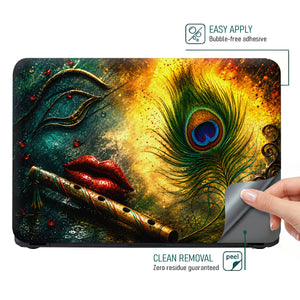 Spiritual Hindu Krishna Flute Peacock Lips Laptop Skin - View 4
